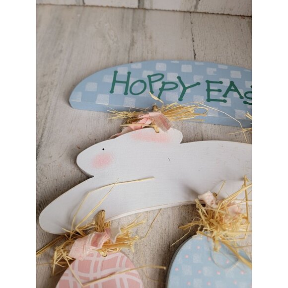 Easter wooden rabbit egg primitive hanging bunny leap sign spring pastel - Picture 4 of 8